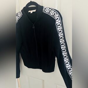 Michael Kors Black Textured Jacket with Logo Zipper